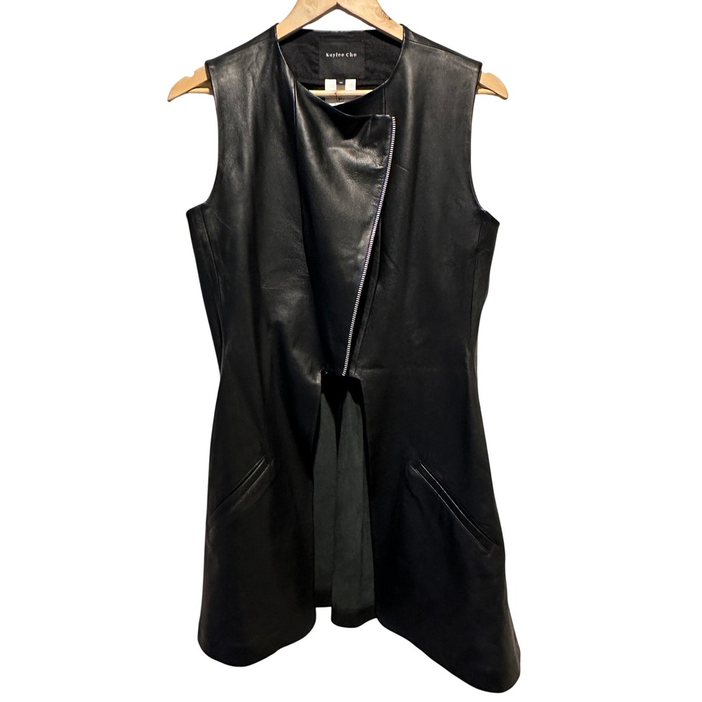 Kaylee Cho Lamb Leather Vest Womens S Black Asymmetrical‎ Zip Peplum Moto Goth